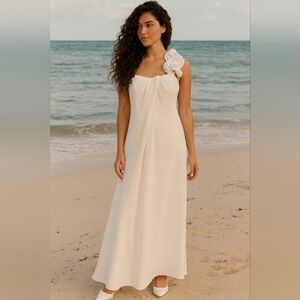 Elegant White One-Shoulder Maxi Dress. Wedding Dress. Destination Wedding. Sz 8